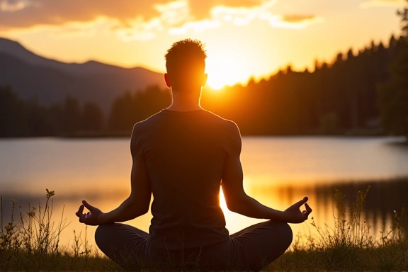 Bărbat practicând yoga în natură